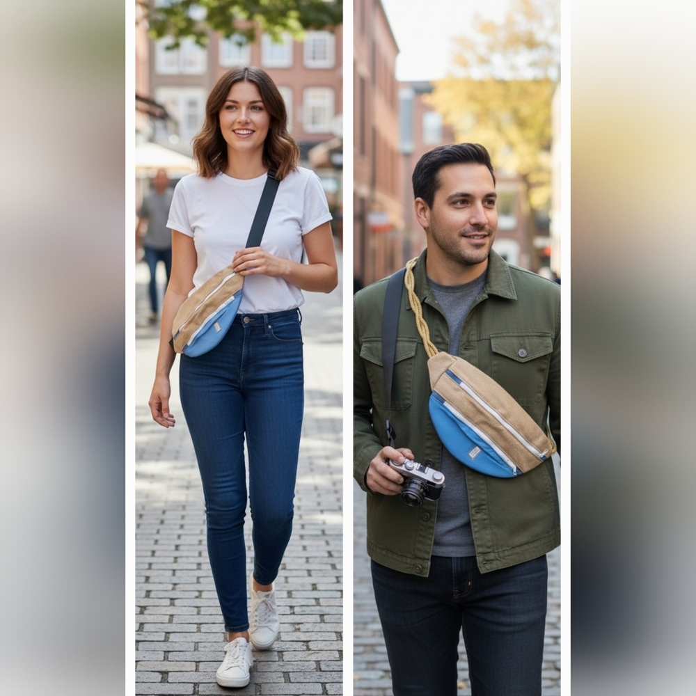 Cabin Girl Designs LLC New Without tags Blue and Tan Crossbody Bag Hand Made